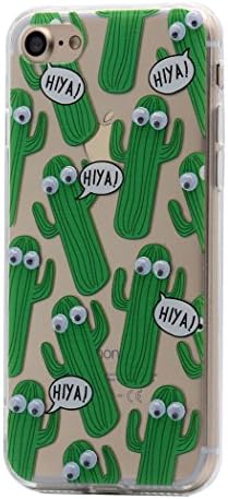 iPhone 8 ,iPhone 7 Case Cover, CKCY Funny Cute Googly Moving Eyes Transparent Hybrid Hard Plastic Back Plate Soft TPU Bumper [Shock Absorption] Slim Fit for Apple iPhone 7 and iPhone 8 (4.7")(Catus)