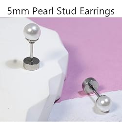 Small Pearl Stud Earrings Flat Screw Back,Silver