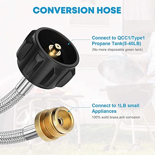 Kohree 12FT Propane Adapter Hose 1 lb to 20 lb for Coleman Camping