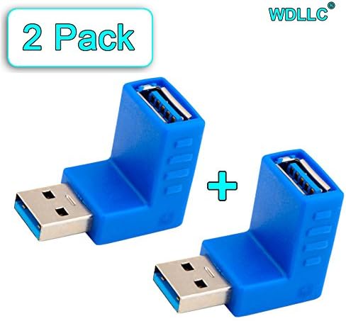 USB 3.0 Adapter 90 Degree Up Direction Angled Converter Coupler Extender Plug Male to Female (2 Pack) - WDLLC