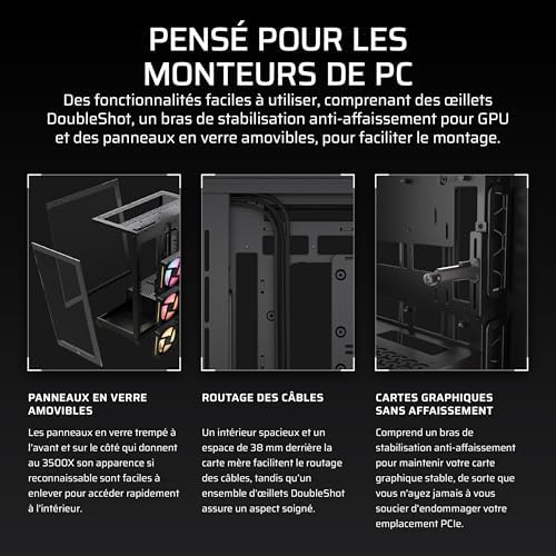 3500X LX-R RGB Boîtier PC Mi-Tour avec Vitre Panoramique – 3 Ventilateurs RGB LX120-R Préinstallés, Comprend System Hub, Peut Accueillir Jusqu'à 10 Ventilateurs de 120 mm – Noir