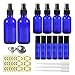 12 Pack Cobalt Blue Glass Spray Bottle Kits - 2 Pack 4oz & 4 Pack 1oz Spray Bottles & 6 Pack 10ml Roller Bottles for Essential Oils or Cleaning Products. Labels, Droppers and Funnels Included