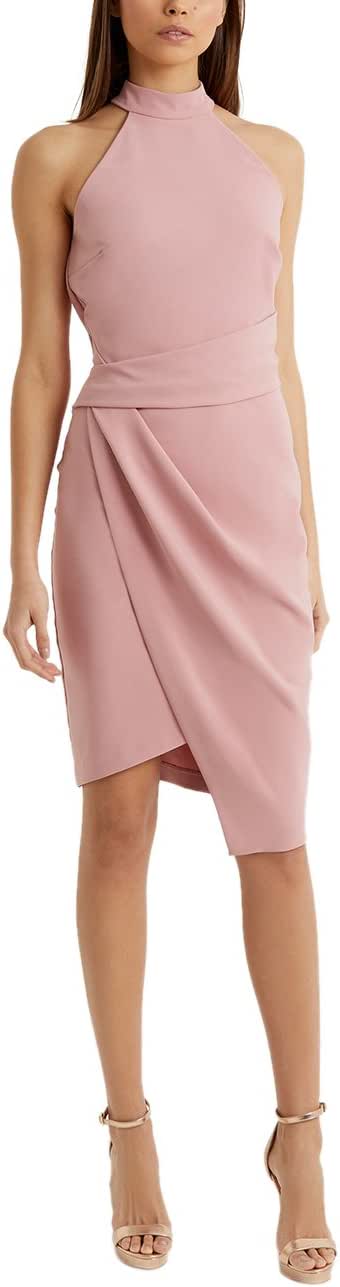 LIPSY Women Halter Neck Asymmetric Bodycon Dress Nude US 0 (UK 4) at Amazon Womenâs Clothing store