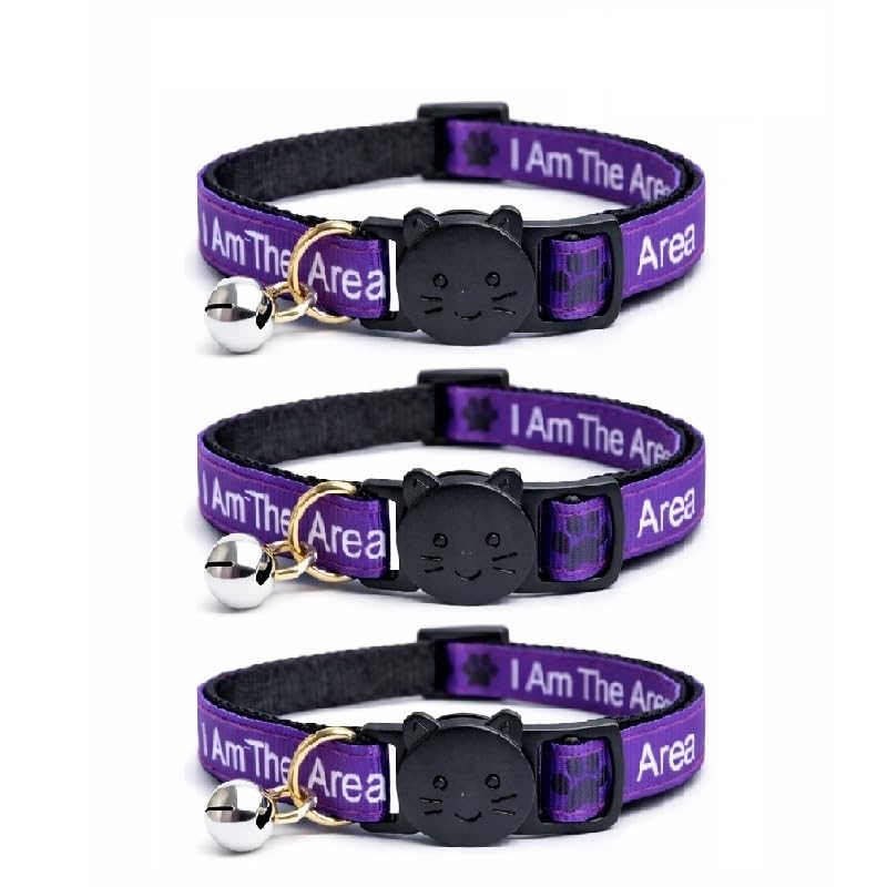 Worded Cat Collars – Please Do Not Feed Me/I Am Microchipped | Safe Quick Release Breakaway Buckle | Zacal Cat Collars - PURPLE, I Am New To The Area (Pack of 3)