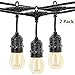 Joddge Outdoor String Lights LED 2 Pack 48ft 15 Sockets 32 Bulbs (2 Spare Bulbs and Zip Ties) for Patio Garden Yard Deck Cafe Weatherproof Commercial Grade [UL Listed]