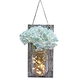 Baoblaze Jar Wall Decor Sconces with LED Fairy Strip Lights and Flowers Hydrangea Hanging Vase Accents for Venue Garden, Blue