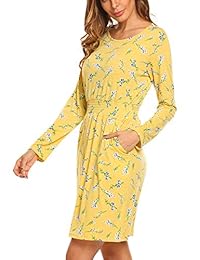 Vestido plisado a media pierna con cuello redondo y fruncido en la cintura Beyove para mujer con bolsillos