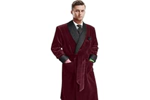 Apornipal Men's Long Velvet Smoking Jacket with Belt Shawl Lapel Smoking Robe Quilted Dressing Gown