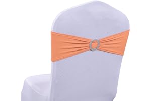 MDS-MEGADECORSUPPLY MDS Pack of 50 Spandex Chair Sashes Bow sash Premium Stretch Chair Cover Band with Buckle Slider Elastic Chair Ties for Wedding and Events Decoration Spandex Slider Sashes Bows - Peach