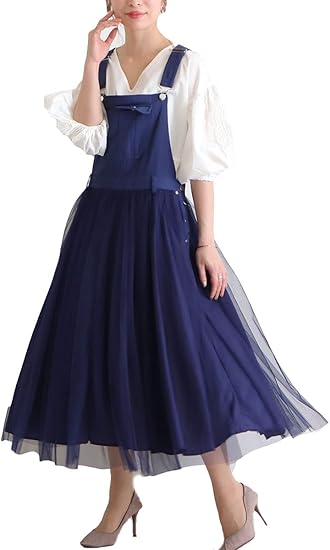 Amazon Co Jp ゴールドジャパン 大きいサイズ レディース ワンピース サロペットワンピース ジャンパースカート チュール ロング ポケット 膝下 服 ファッション小物