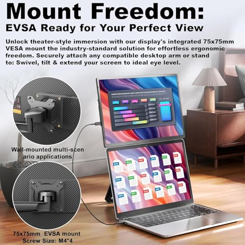 Teamgee Laptop Screen Extender - 16" FHD 1200P IPS Portable Monitor for Laptops Detachable, Dual Monitor Portable Screen for Laptop with USB-C/MINI HDMI Port Plug n Play Windows/Mac/Android