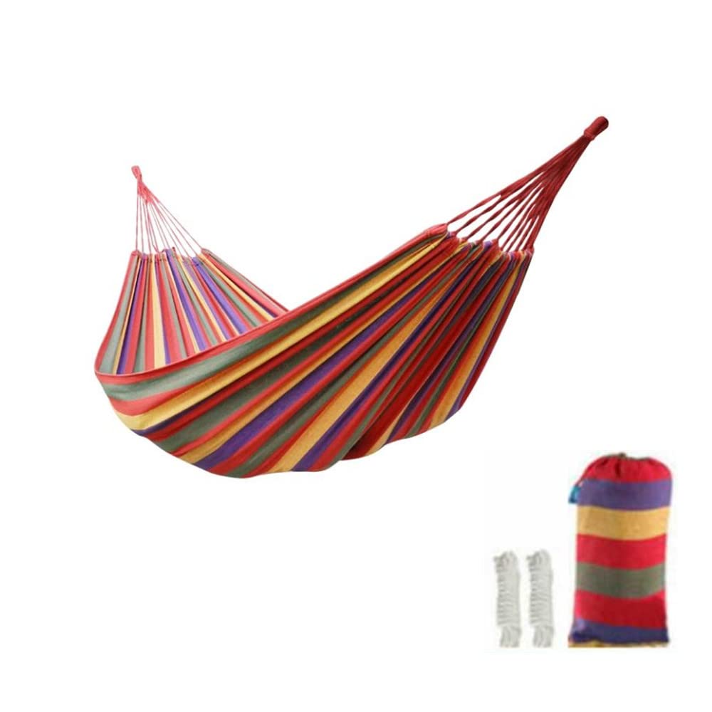 Outdoor Woven Cotton Hammock, 2 Person Camping Hammock Portable Lightweight with Carrying Bag, Ideal for Patio, Balcony, Patio Garden, Camping (Red, XL（250 * 150cm）)