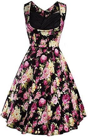 Artkingdome Women Retro Hepburn 50s 60s Retro Style V-neck Tutu Picknic Party Dress