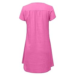 Women's Summer Cotton Linen Dress Loose V-Neck