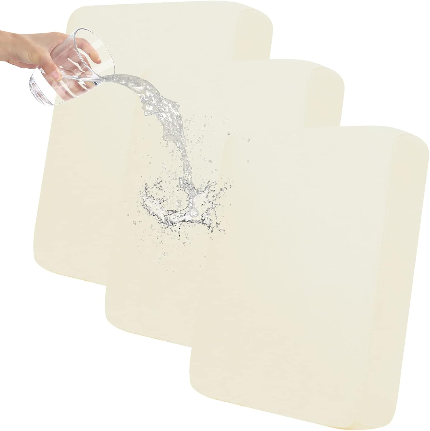 Slipcovers - Easy-Going 100% Waterproof Chair Sofa Seat Cushion Slipcovers Couch Cushion Cover Stretch Furniture Protector for Kids, Pets (3-Piece Sofa Cushion, Ivory)