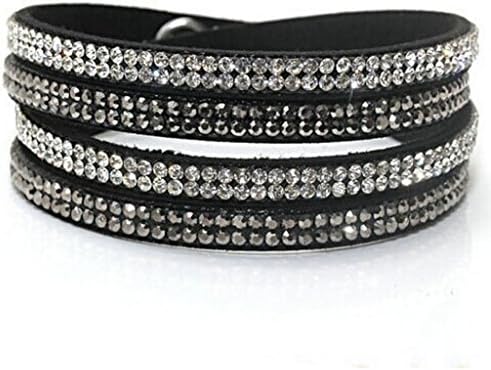 Babao Jewelry Black Fashion Sparkling Crystal Soft Comfortable Rhinestones Leather Wrap Bracelet