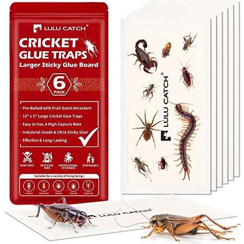 LULUCATCH Cricket Insect Glue Traps 6 Pack Bug Traps, Cockroach