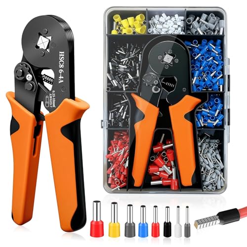 Crimping Tool Electrical Terminals with 1250 Pieces Terminals, Self-Adjusting Crimping Tool with Ratchet 0.25-10 mm², Professional Crimping Pliers, Electrician Tool Kit for Electrical Cables