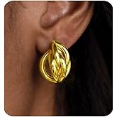 MUMREUES Chunky Gold Earrings for Women Trendy 14K Gold Plated Statement Drop Stud Earrings Hypoallergenic Lightweight Spiral Swirl Vintage Geometric Earring Jewelry Gifts