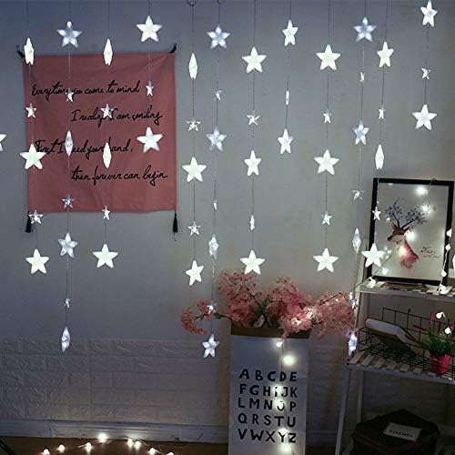 Fenebort Christmas Decoration Star Curtain Lights 40 Stars Lights Window String Lights Plug in Curtain String,Enjoy a Warm Atmosphere