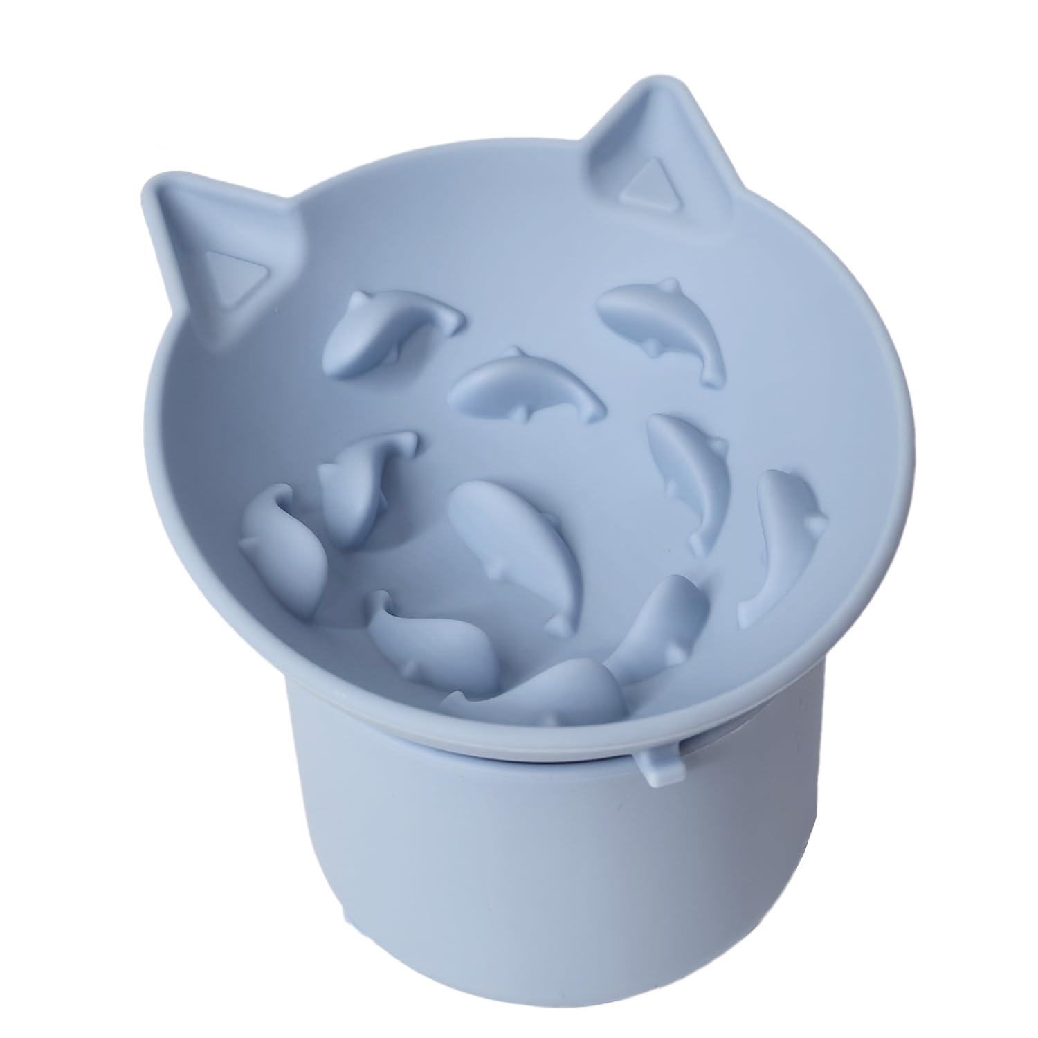Elevated Slow Feeder Cat Bowl, Raised Slow Feeder Cat Bowls Anti Vomit & Neck Protective Silicone Bowl for Pets (Blue, 9.6x9.6x10cm)