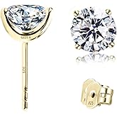 "STUNNING FLAME" Solid 14K Gold Post & Sterling Silver Round Cut Cubic-Zirconia Stud CZ Earrings | Hypoallergenic Jewelry