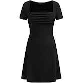 CIDER Square Neck A Line Cap Sleeve Mini Ruched Elegant Party Dresses for Summer