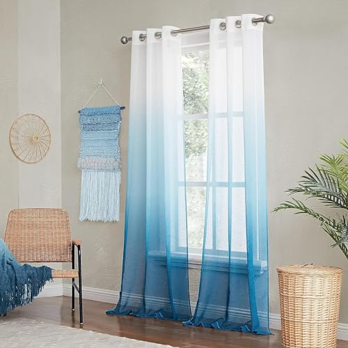 Sheer Window Curtains 2 Panels 38" W x 84" L (76" W) Linen Textured Curtains &…