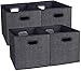 homyfort Cloth Storage Bins, Foldable Cubes Box Basket Organizer Container Drawers with Dual Plastic Handles for Closet, Bedroom, Toys,Set of 4 Black with Pattern 13