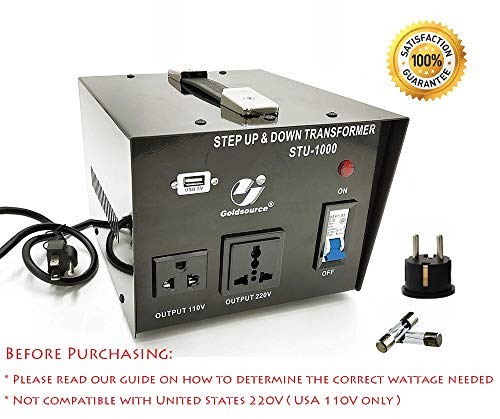 Goldsource 1000W Step Up & Step Down Voltage Transformer Converter, STU-1000 Heavy Duty Continuous AC 110-120V to 220-240V Converter with US Standard & Universal Outlets and DC 5V USB Port, 1000 Watt