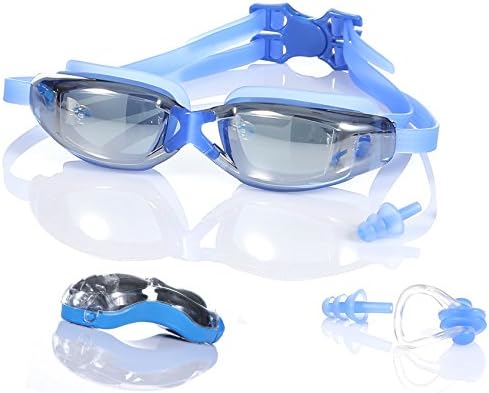 Swim Goggles, Clear Swimming Goggles No Leaking Anti Fog UV Protection Triathlon Swim Goggles with Free Protection Case(Blue)