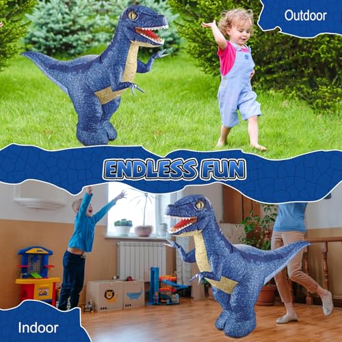 Remote Control Dinosaur Toys, Realistic Electric 2.4GHz Remote Control Inflatable Dinosaur Toy, with 360°Rotation, Forward & Backward, Rechargeable Walking Dinosaur Toy for Kids 3+ Gifts, Bule