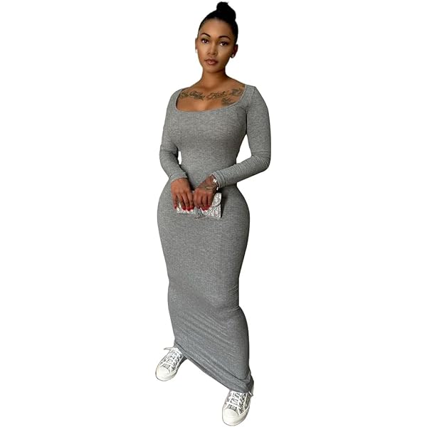 Womens Casual Long Sleeve Off Shoulder Drawstring Beach High Slit Maxi Long  Dress Summer Maxi Long Bodycon Party Dress (X-Large,Dark Grey) at Amazon  Women's Clothing store
