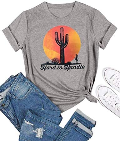 YAMDO Women Hard to Handle Cactus T-Shirt Short Sleeve Funny Casual Texas Graphic Tee