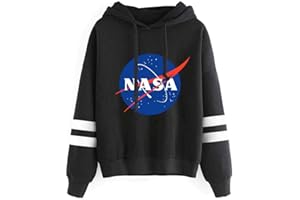 CORIRESHA Large Front NASA Logo Stripe Sleeve Hoodie Sweatshirt