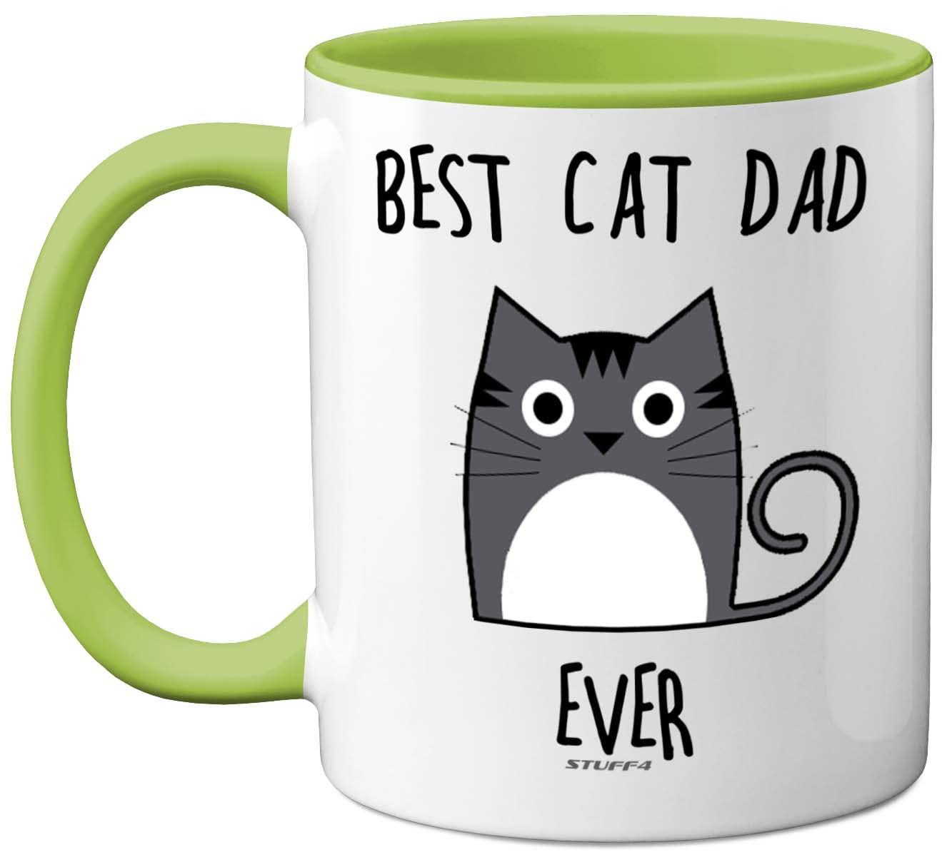 Stuff4 Best Cat Dad Ever Mug - Funny Gift for Men, 11oz Ceramic Dishwasher Safe Premium Green Handle — image 1