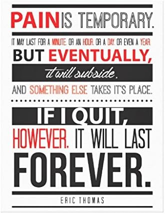 VEHFA Eric Thomas Inspirational Quote Pain is Temporary Canvas Wall Art for Home Decoration Wooden Framed 12" X 16"
