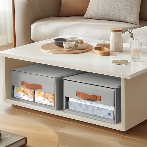 DIMJ Drawer Organiser System, Drawer Boxes, Set of 4, Storage Box, Folding Boxes with Window, 40 x 32 x 17 cm, Organiser Drawer, Wardrobe Organiser for Cupboard, Grey
