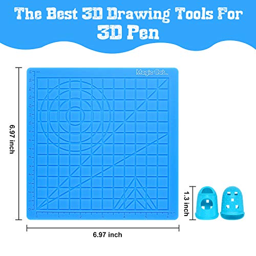 Magic MAT 3D Pen Mat, Silicone Design Mat with MAGIC CAT 3D Pen Stencils Book and 2 Silicone Finger Caps, Great 3D Pen Drawing Tools for 3D Pen