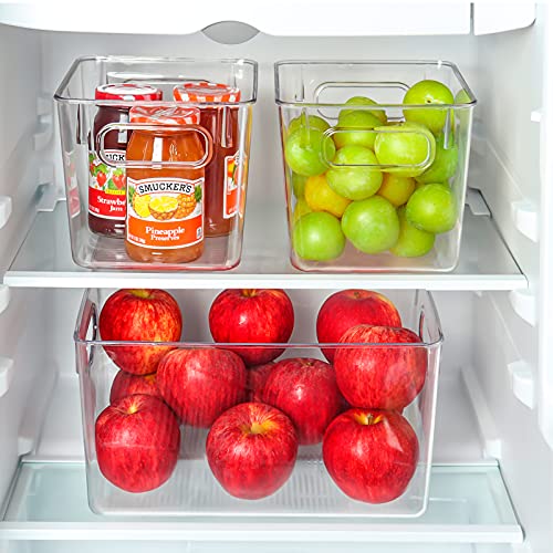 Set of 8 Refrigerator Organizer Bins (4 Large & 4 Small Plastic Storage Bins), Clear Kitchen Organization and Storage with Handles for Pantry, Cabinets, Shelves, Drawer, Freezer - Food Safe, BPA Free