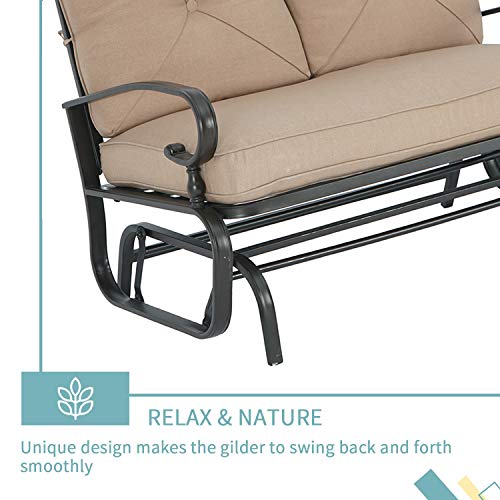 Oakmont Outdoor Patio Furniture Conversation Set Glider Loveseat, 2 Chairs with Coffee Table Spring Metal Lounge Chair Sets Wrought Iron Frame, Brown - Thumbnail 4