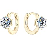 1.0CT Round Cut D Color Moissanite Hoop Earrings for Women,18K Gold Over 925 Silver Six Claw Moissanite Huggie Earrings,Fashion Jewelry Gift for Her