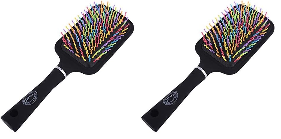 Multi-Coloured Wavy Paddle Brush by Fine Lines - Detangle Hair Brush for Women, 11 Row Nylon Bristles, Hairbrush for Smoothing & Straightening, Comfortable Grip (Pack of 2)