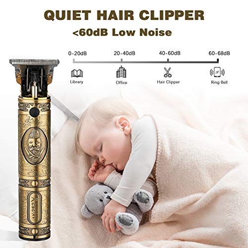 Electric Hair Clippers for Men, Professional Barber Haircut Kit Zero Gapped Beard Trimmer, Cordless Rechargeable T-Bladed Close Cutting Outliner Grooming Shaver Hair Clippers for Baldheaded