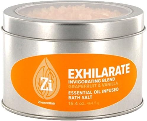 Exhilarate Invigorating Blend (Grapefruit & Vanilla) Bath Salts. 16oz Windowed Tin - Zi