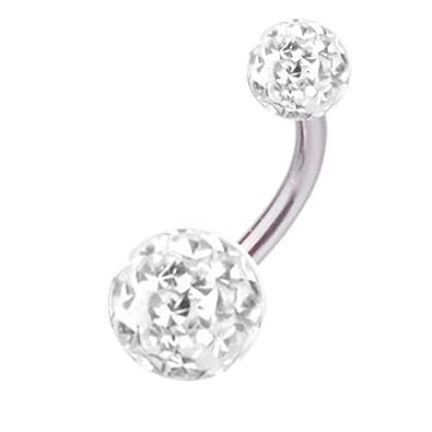 Bauchnabel-Piercing Schmuck Titan Banane mit Multi Kristall Kugeln Weiß | Stab 6 - 16 mm