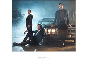 Jensen Ackles 8 inch X 10 inch photograph Supernatural (TV Series 2005 -) w/Jared Padalecki & Misha Collins w/Baby (Car) kn