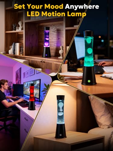 AONESY Liquid Motion Lamp with 12-Hour Off Timer: 17 Colours Changing Liquid Motion Lamps with Remote | Glitter Mood Lighting for Room Decor | Mood Lamp Black Base White Wax and Water
