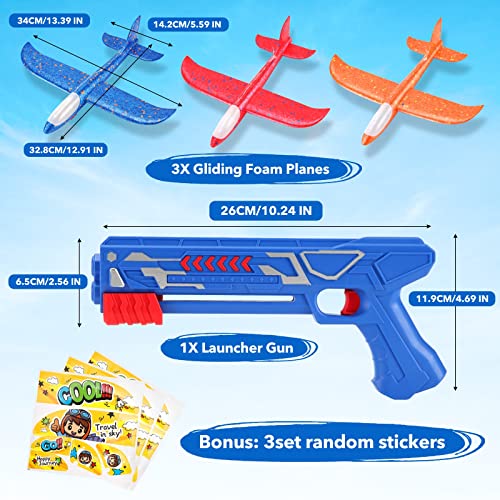 FICUS 3 Pack Airplane Launcher Toys,2 Flight Modes LED Foam Plane Toys