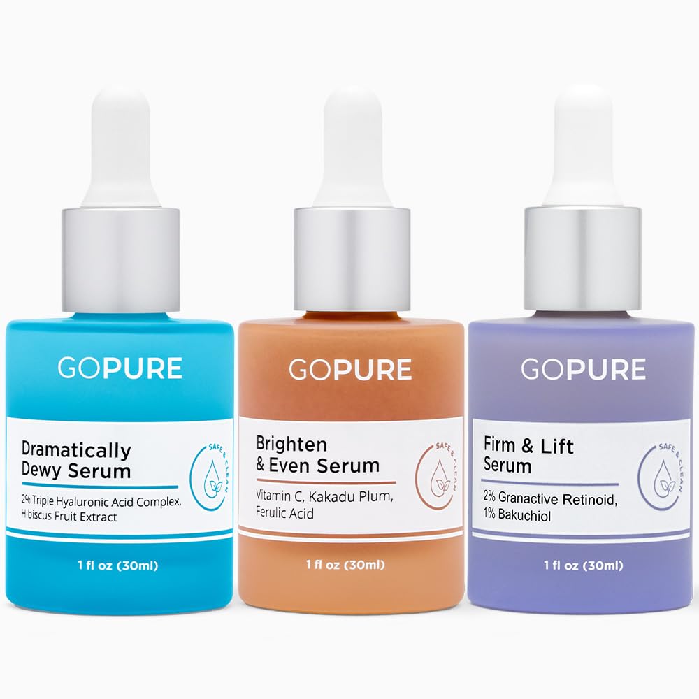 goPure Power Serum Trio Set - Radiant Vitamin C Serum, Hydrating Hyaluronic Acid, Bakuchiol and Retinol for Visibly Brighter, Moisturized, and Firmer-Looking Skin - Set of 3, 1.0 fl oz Image